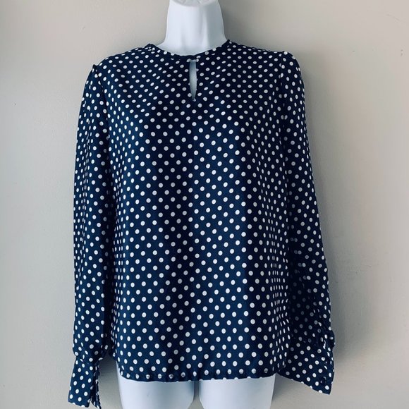 AMAZING LACE  navy polka dots blouse size S - Picture 3 of 9